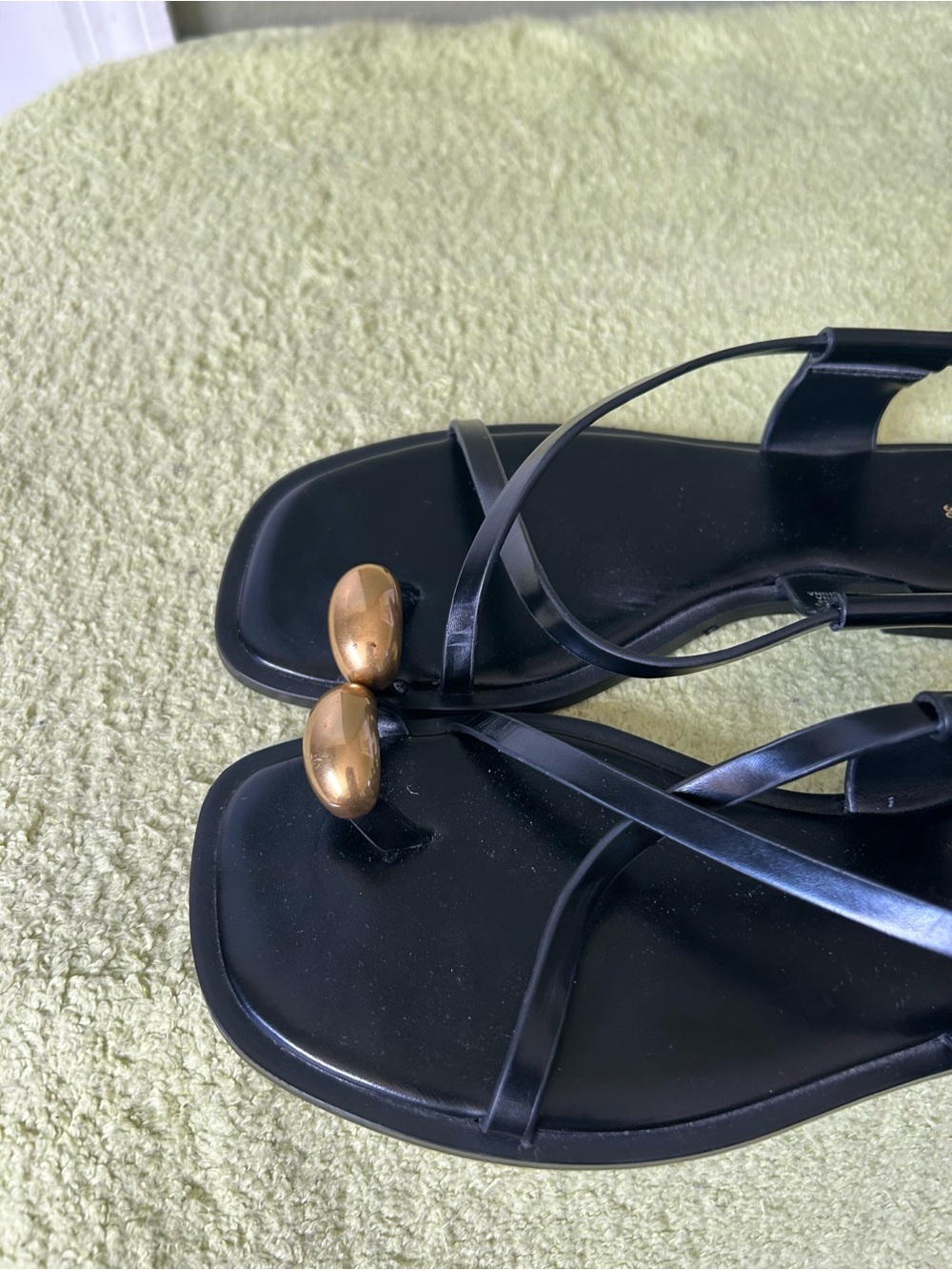 Zara Black Strappy Toe-Ring Sandals with Gold Accent - Picture 9 of 11